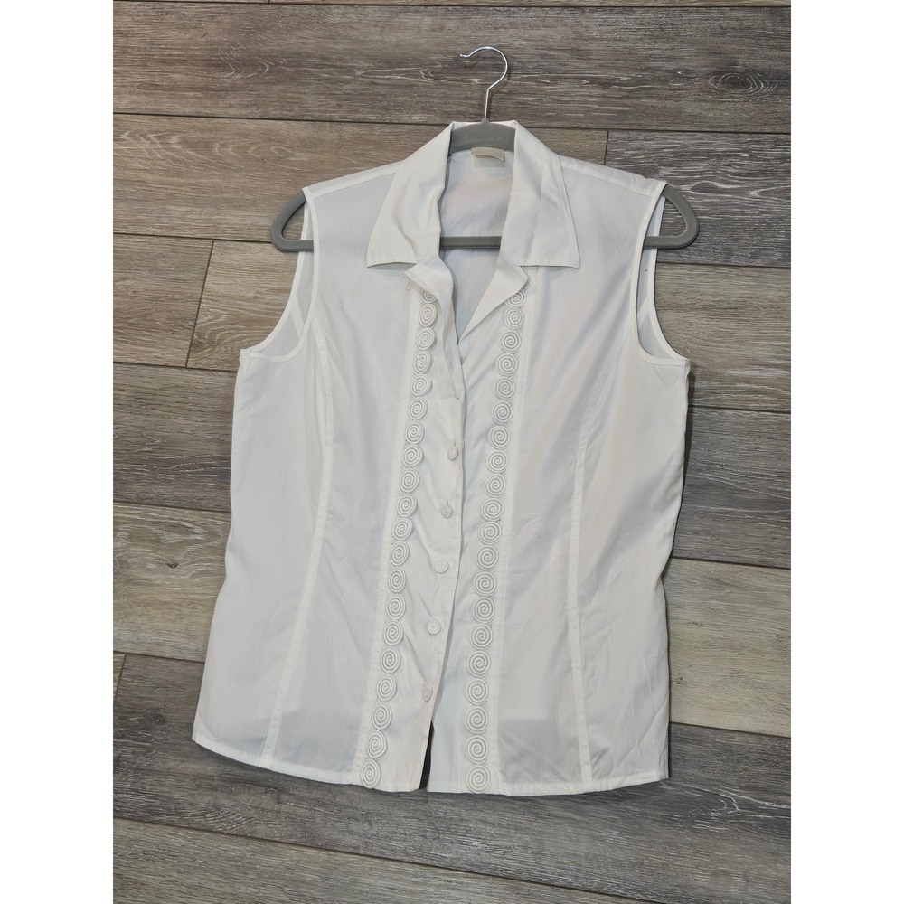 Vintage Escada Margaretha Ley White Cotton Sleeveless Embroidered Blouse Size 40
